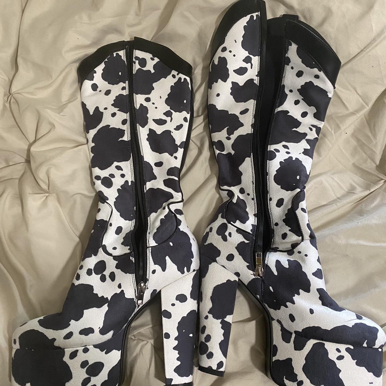 cow print knee high boots