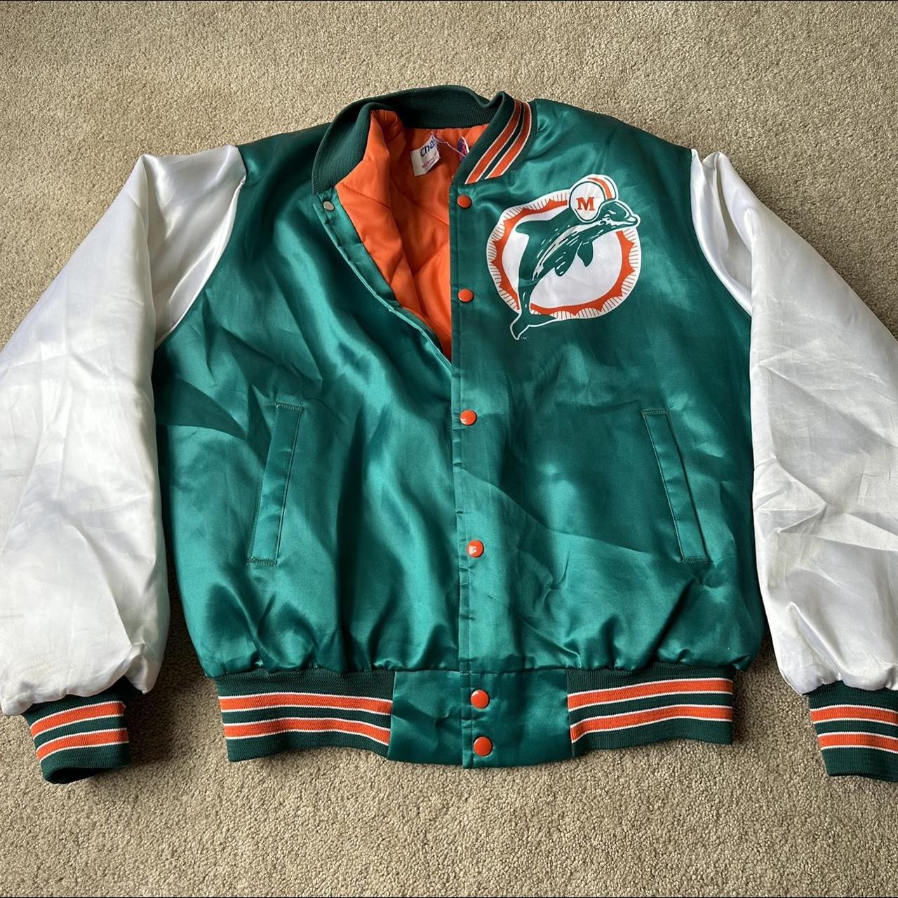 Vtg NFL Chalk Line Jacket Miami Dolphins turquoise - Depop