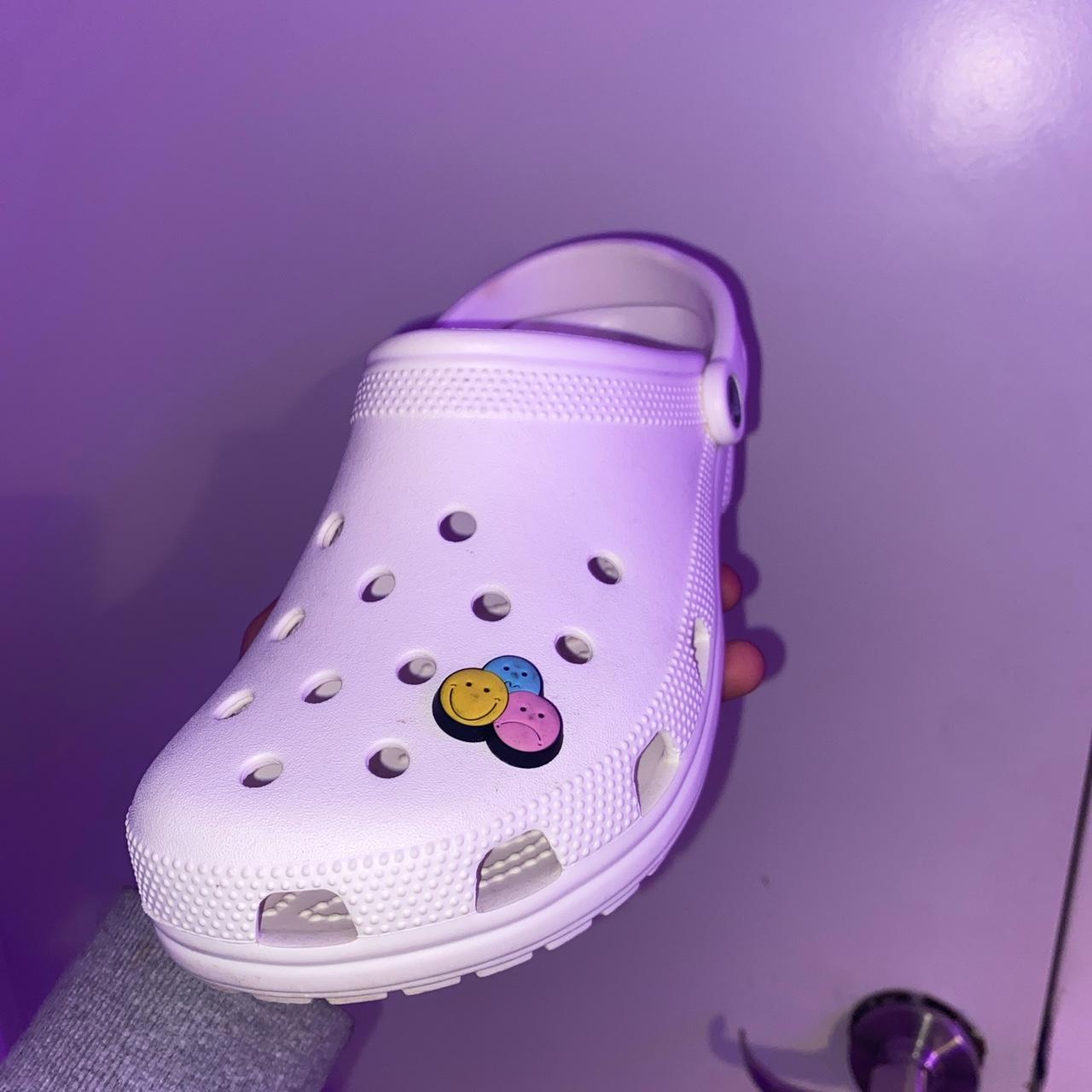 brand new white crocs size 9 with jiblet send offers... Depop