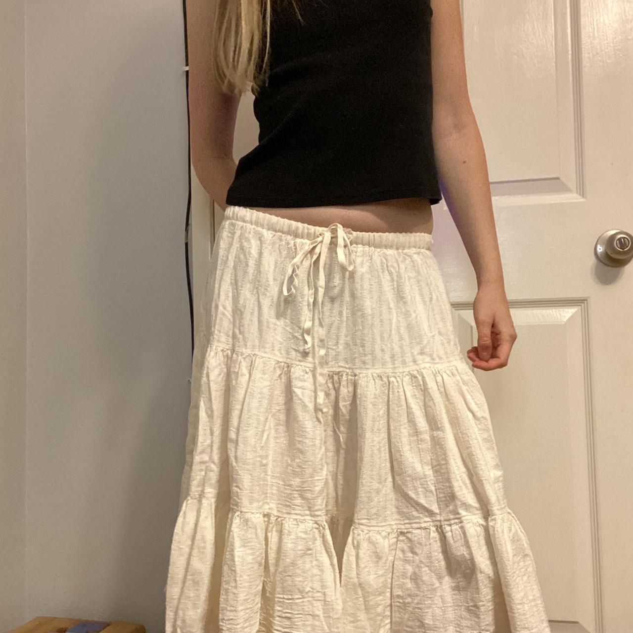 Vintage flowy beige skirt. Size L. Very comfy flowy... - Depop