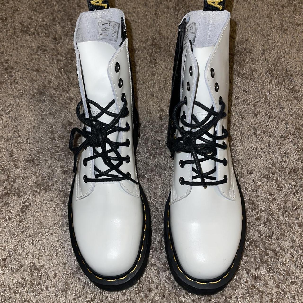 White dr Martens white zip up boots platform sole