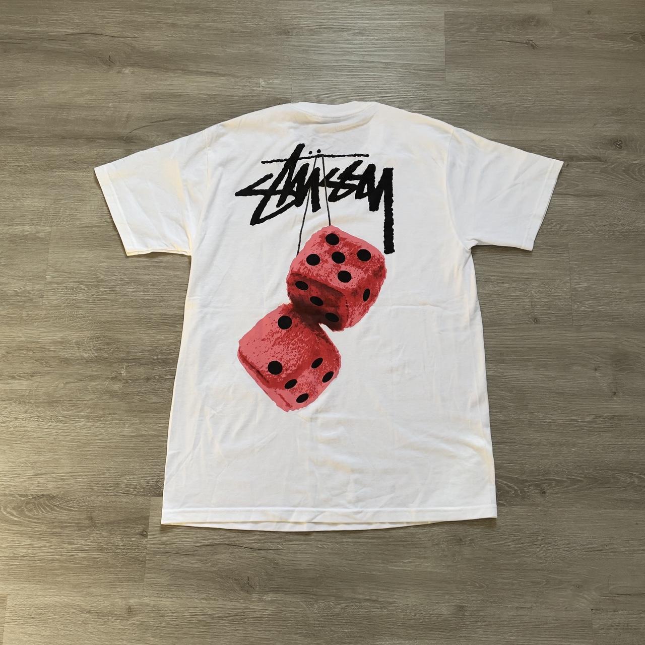 Stussy Tee Fuzzy Dice Color: White/Red Size:... - Depop