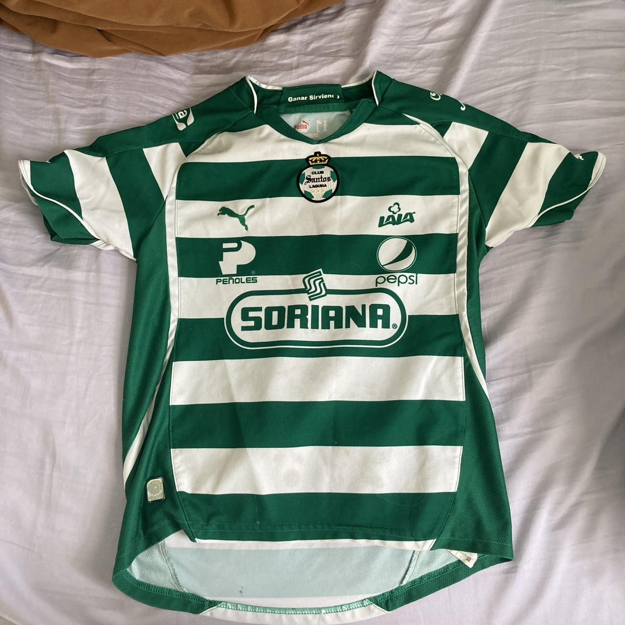 green striped soccer jersey. kids 11/12 so can fit... Depop