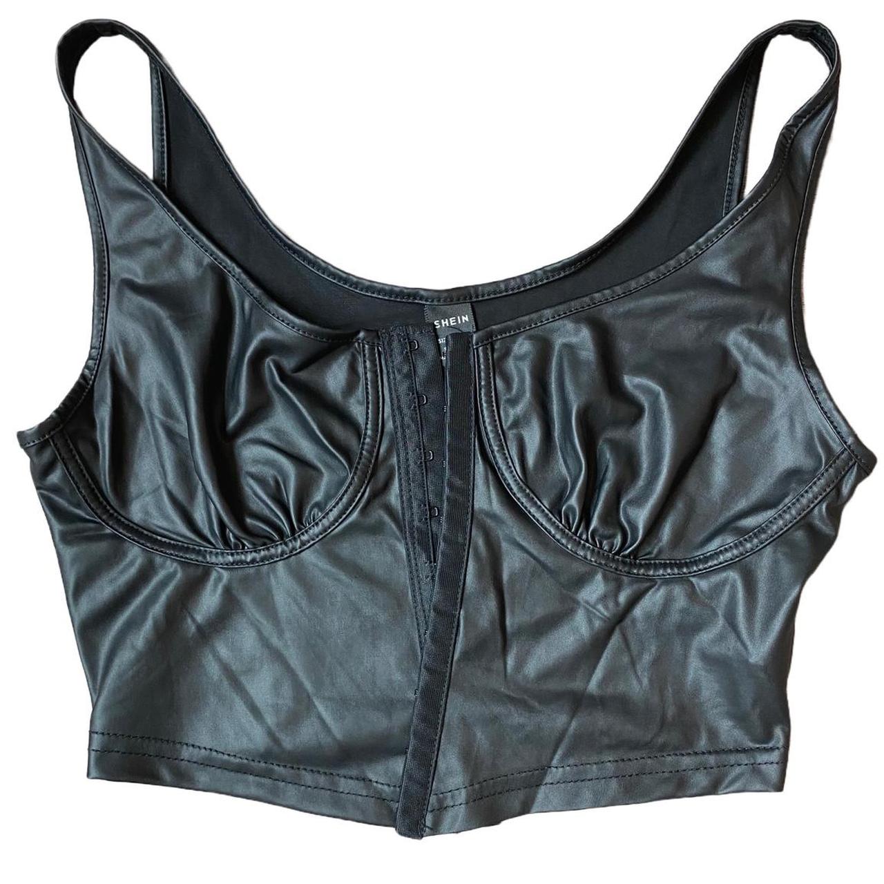 black faux leather corset cropped tank top, -size s
