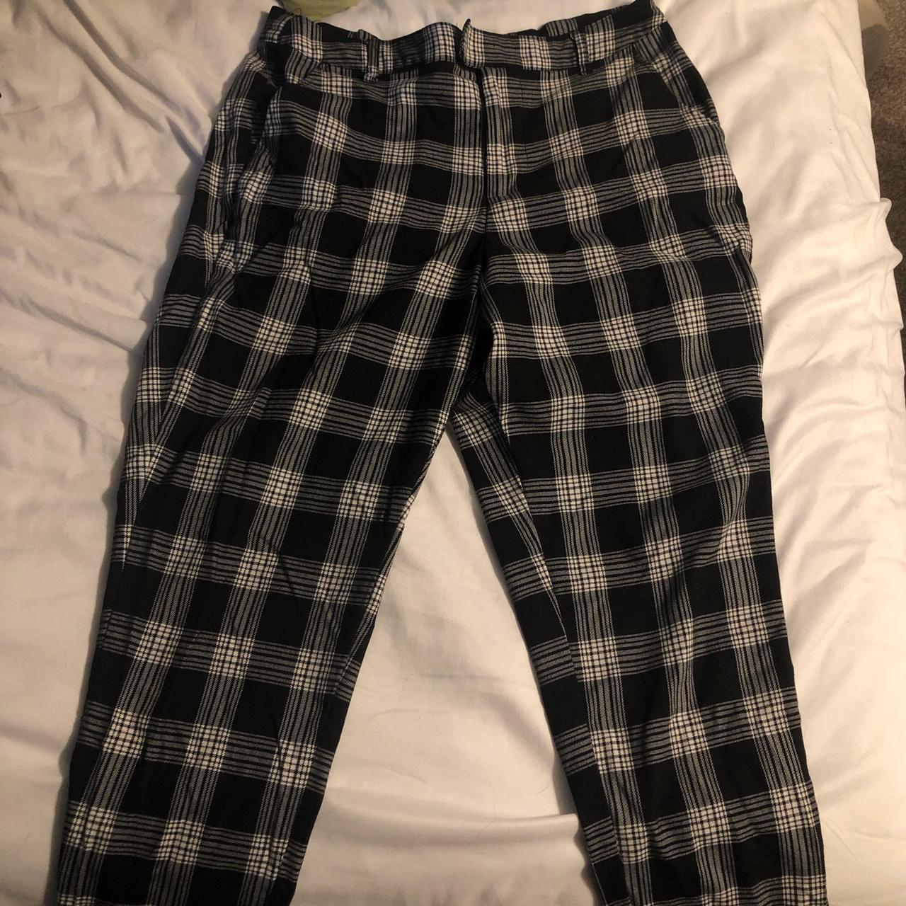 black and white plaid hot topic pants worn but no... - Depop