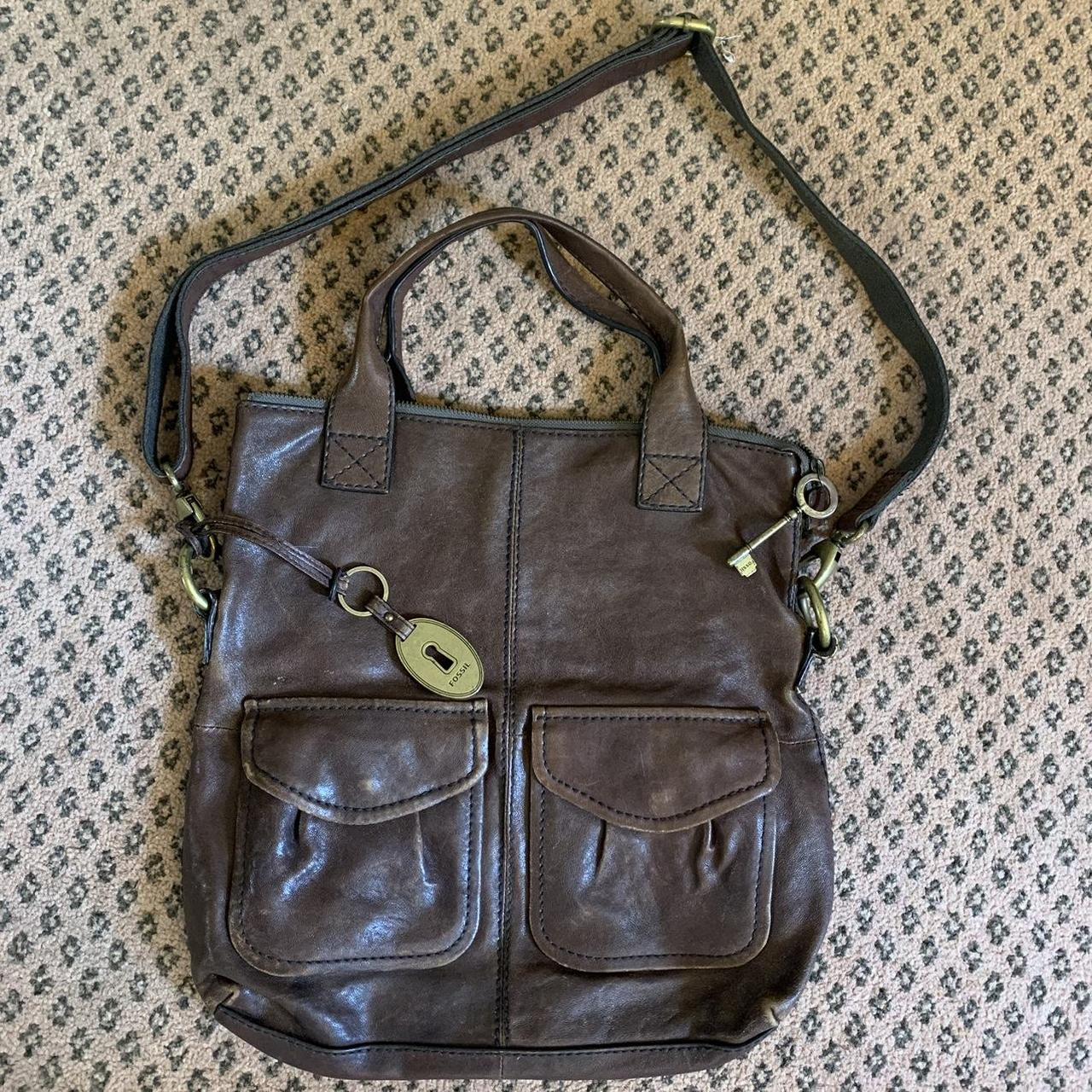 Fossil Vintage Reissue Tote Cognac Brown Leather Satchel Shoulder Bag Purse  15” | eBay