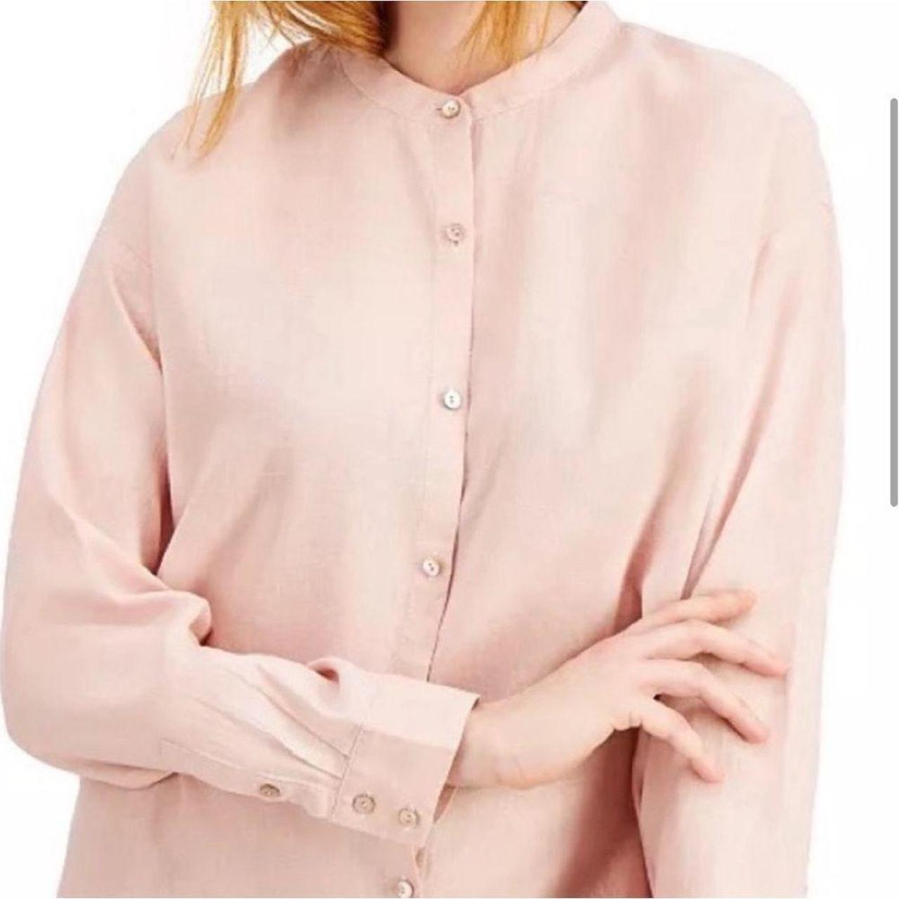 Eileen Fisher Button Down Top 100% Linen Mandarin Collar Button store Down Pink Large