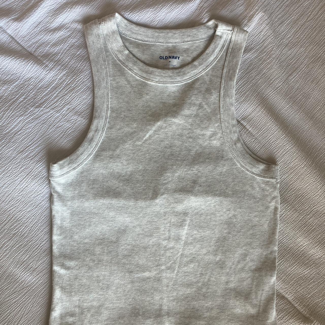 grey/white ribbed tank from old navy worn twice... - Depop