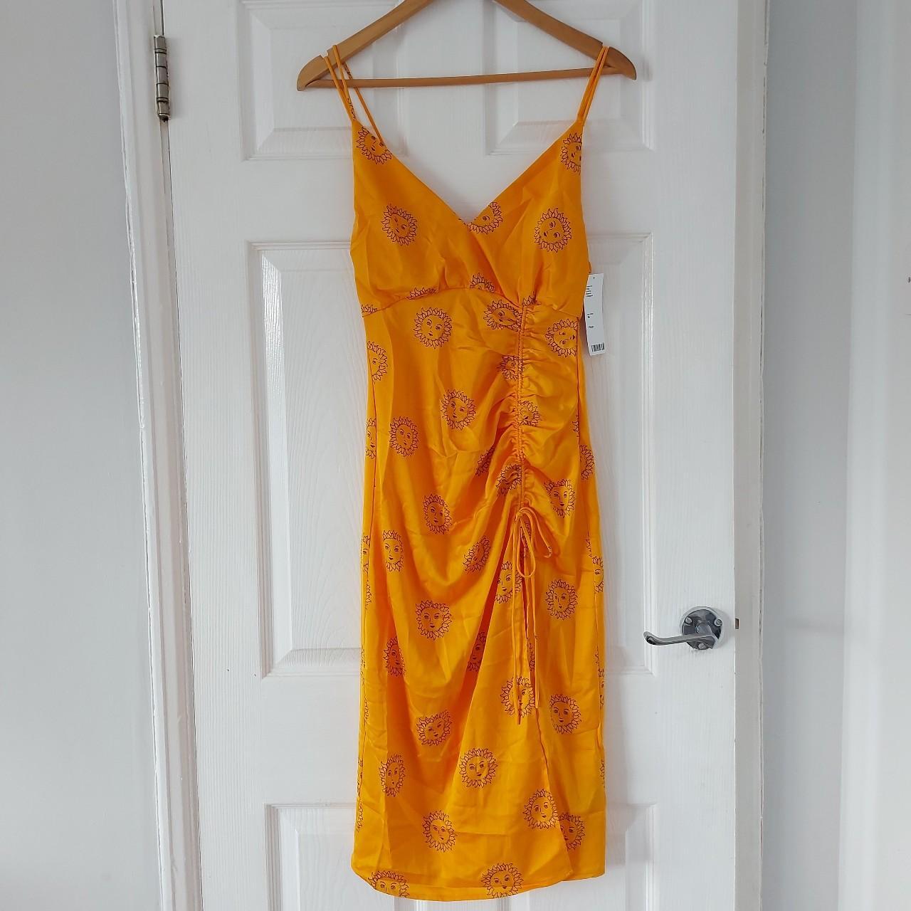 Urban Outfitters orange sun Print Midi Slip Dress.... Depop