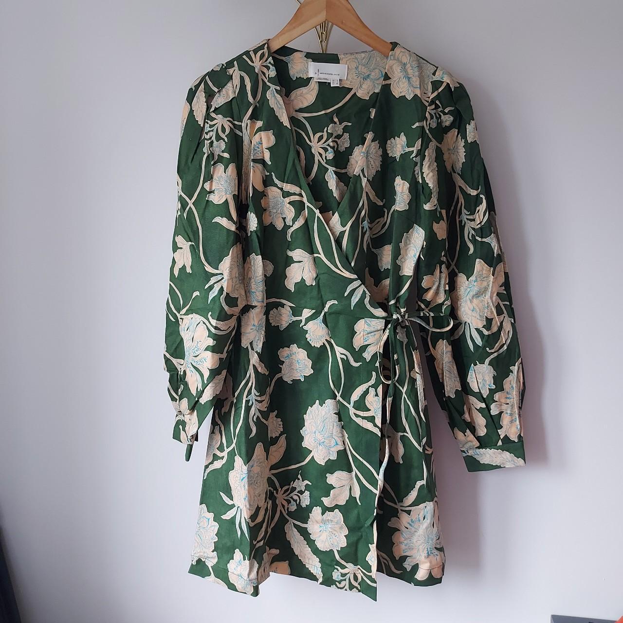 Anthropologie Maeve green floral Ava Wrap Dress.... - Depop