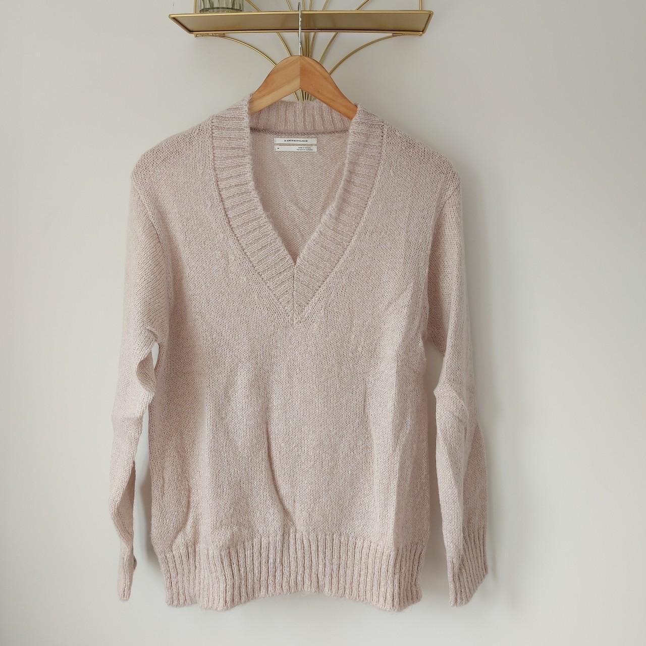 Anthropologie Beige v neck jumper. Stretchy fitted... - Depop