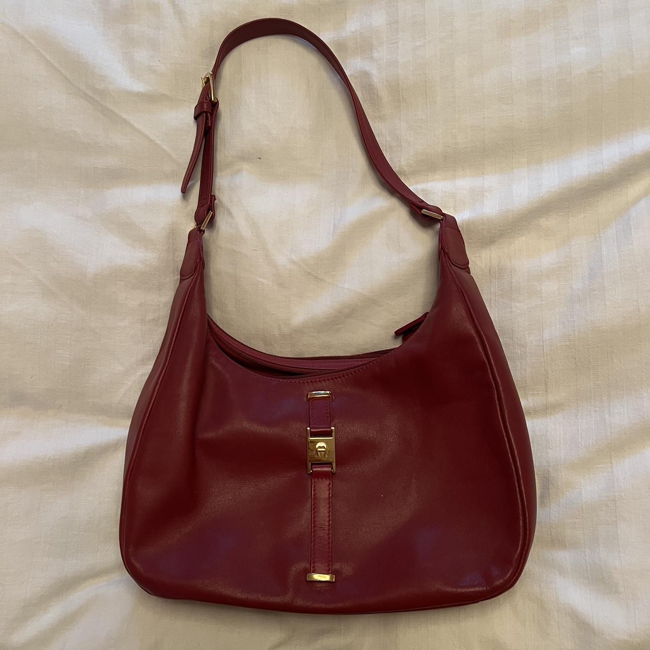 Red leather Étienne Aigner shoulder purse in... Depop