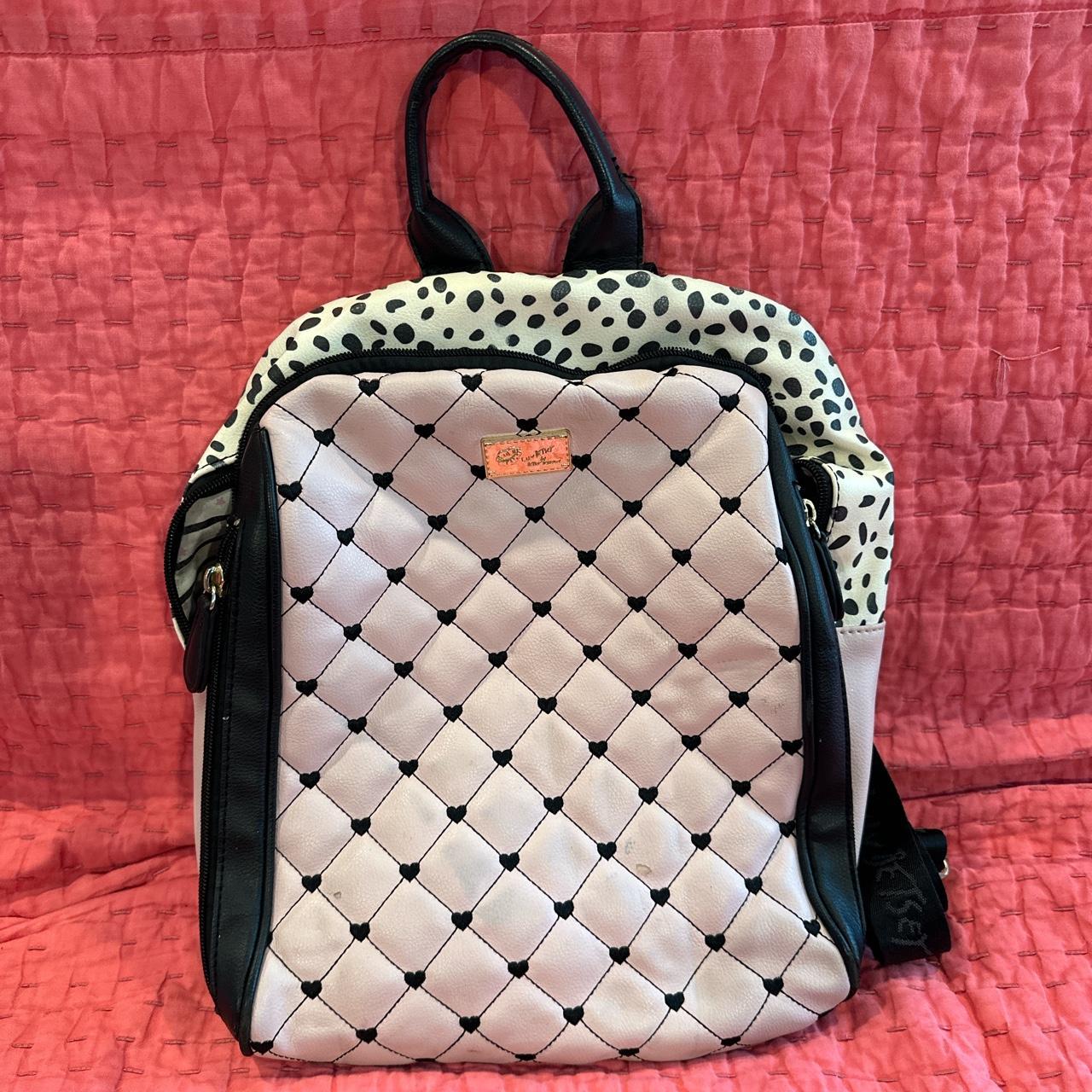 Betsey Johnson Black pink and white Mini purse Backpack Womens 9.5 In tall  | eBay