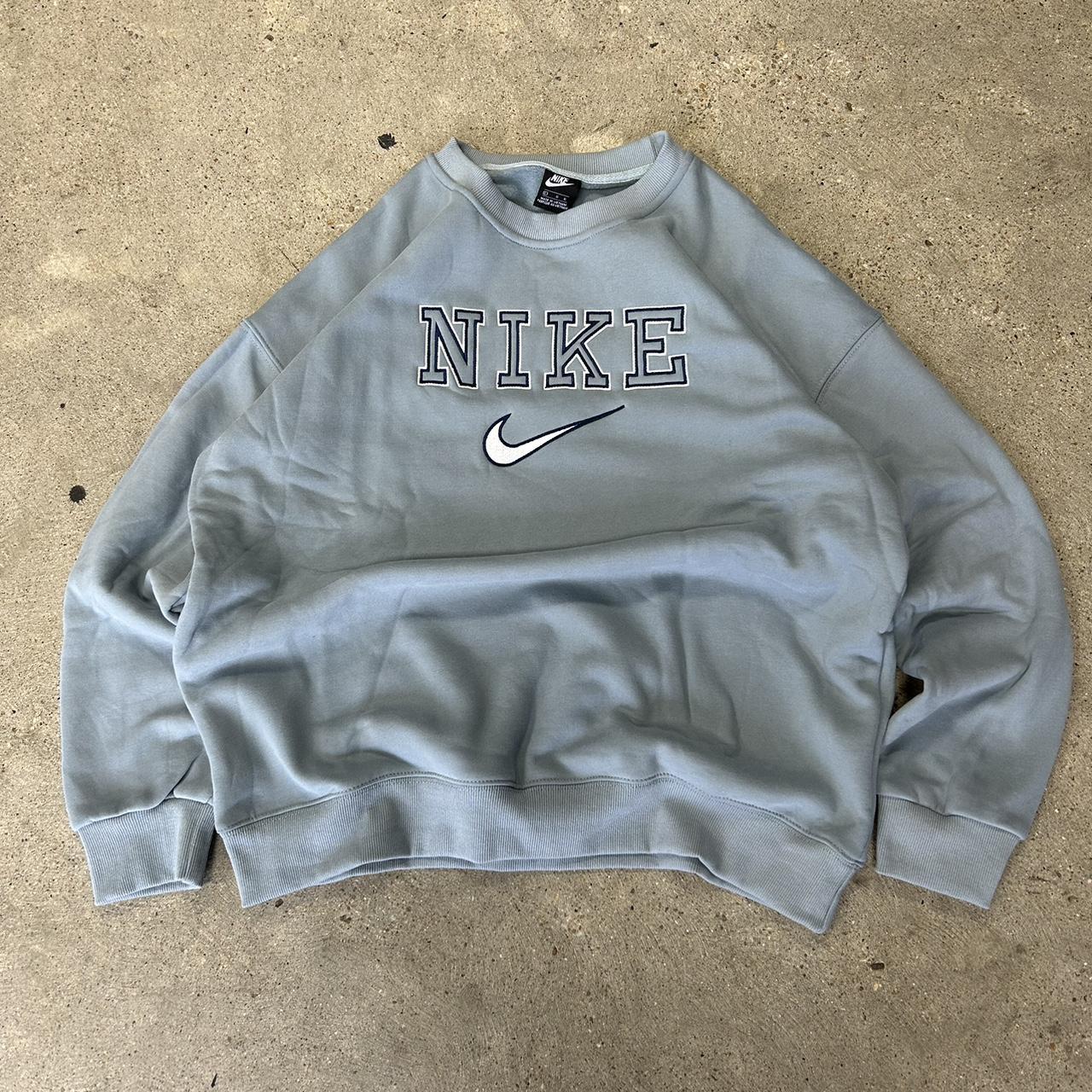 Baby Blue Nike Spell Out Crew - Depop