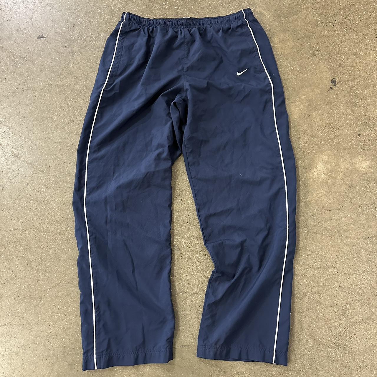 Navy Y2K Grey Tag Nike Baggy Nylon Track Pants fit... - Depop