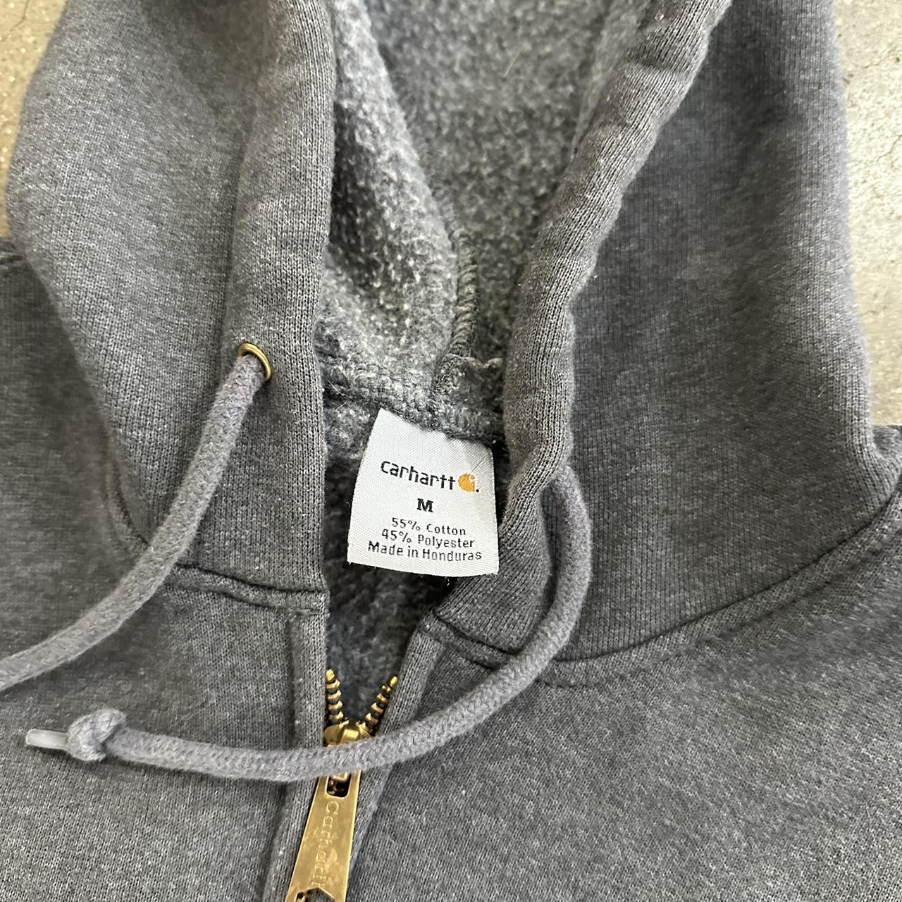 Medium Y2K Grey Carhartt Zip Up Hoodie has patch... - Depop