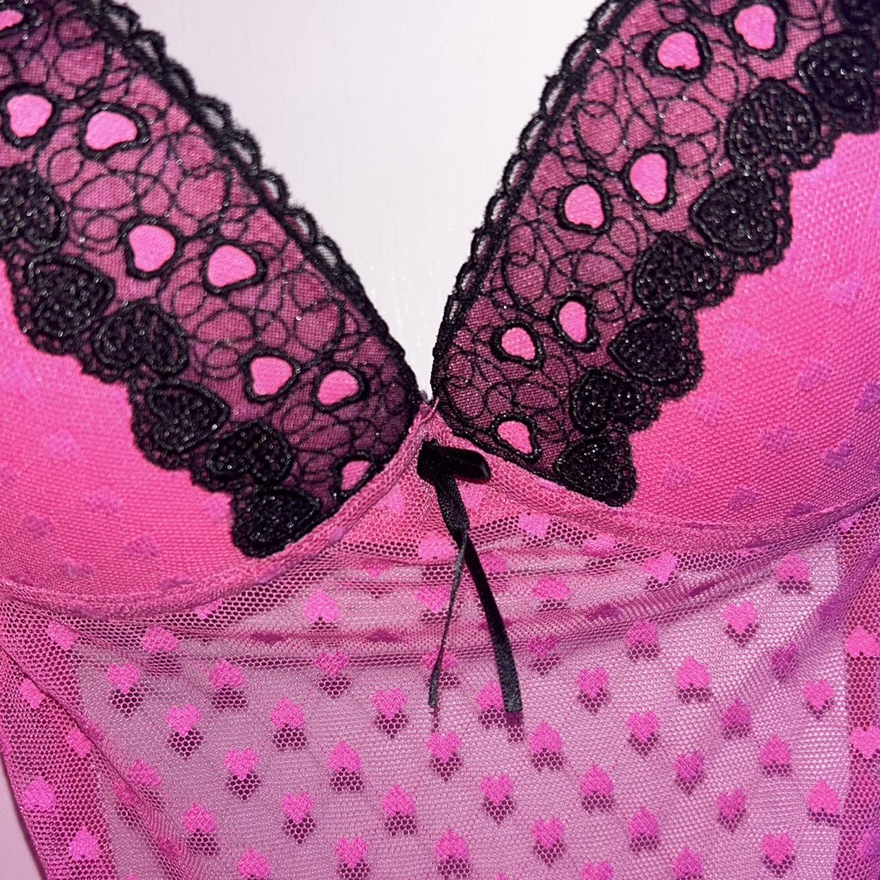 seductivewear pink and black lace heart lingerie... - Depop