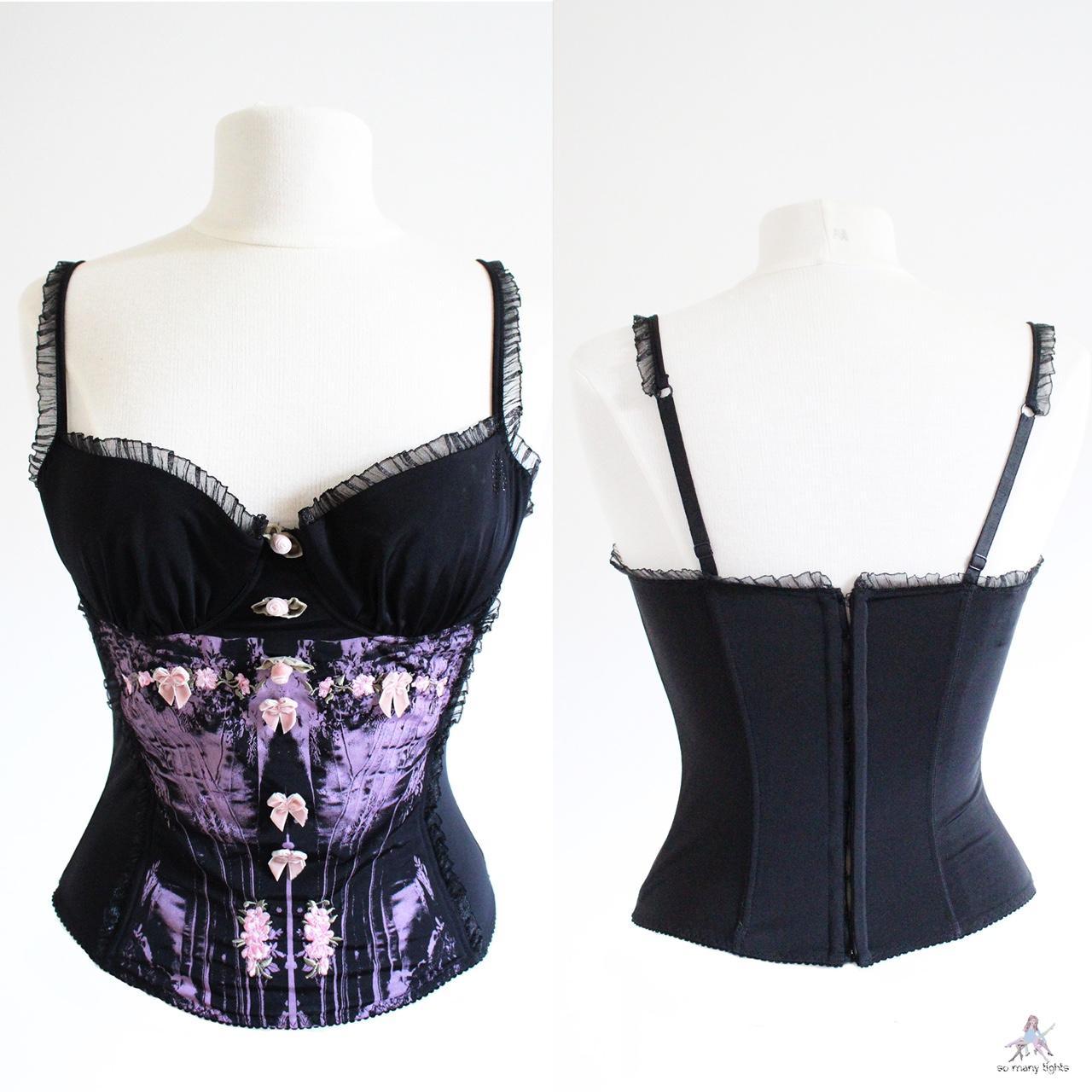 BLUMARINE Vintage 2YK black and purple corset... - Depop