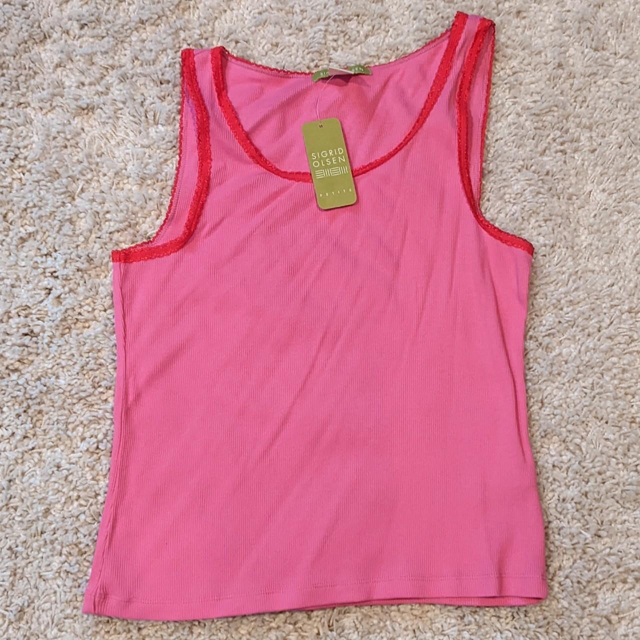 NWT Sigrid Olsen Pink and Red Tank Top Petite Large... - Depop