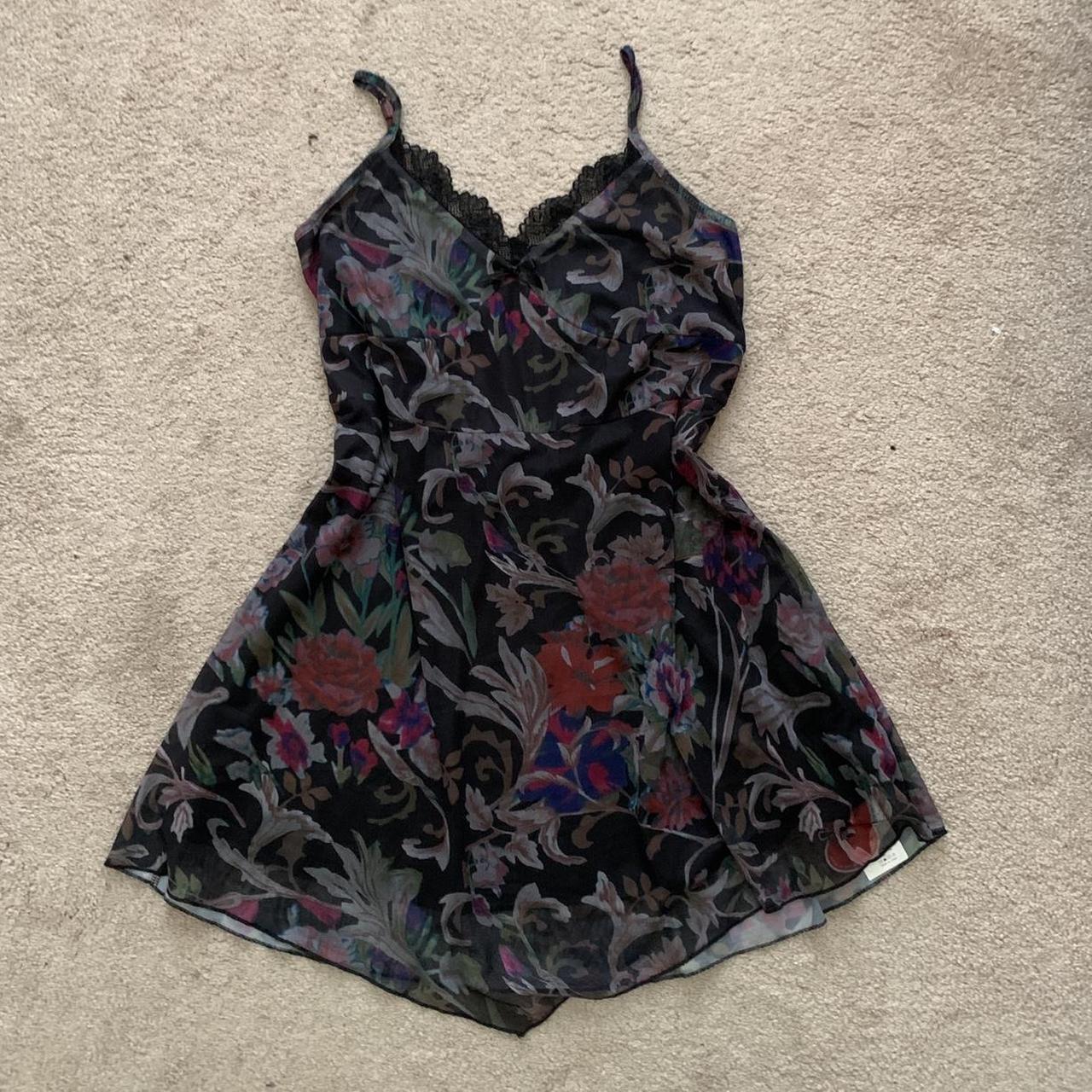 Cider Mesh Paisley Mini Dress with Lace Trim and... - Depop