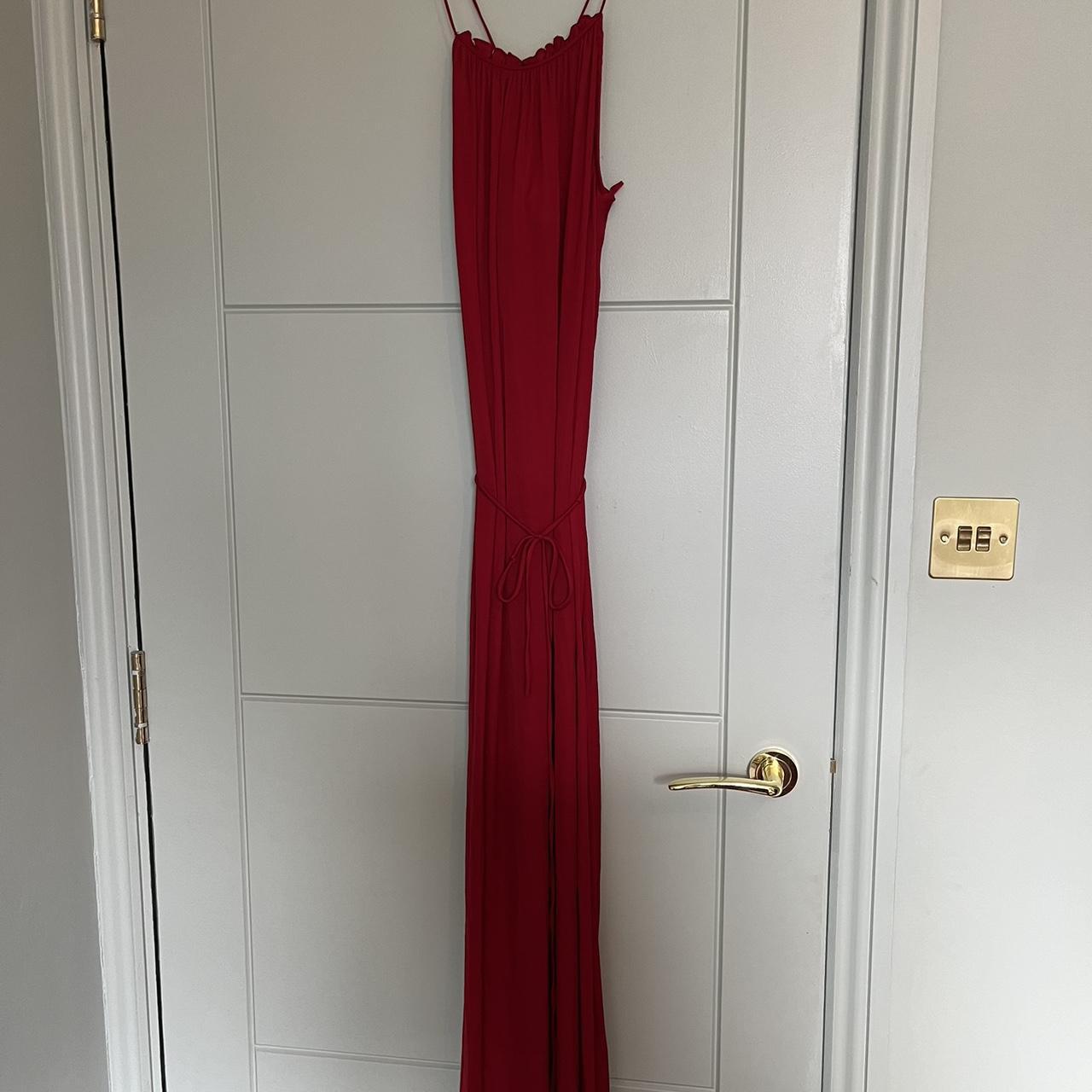 Oysho red maxi slip dress with tie back and waist tie
