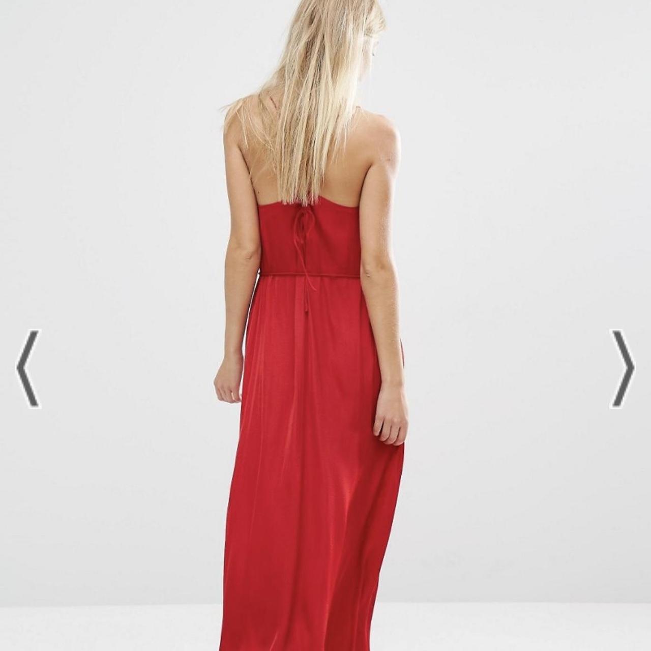 Oysho red maxi slip dress with tie back and waist tie