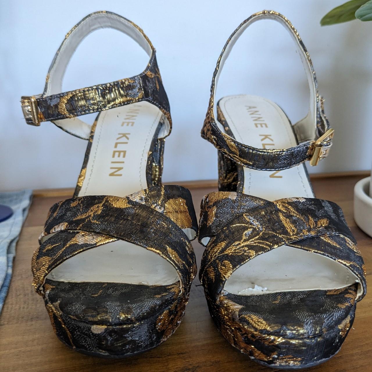 Anne Klein Lalima Platform Sandal gold brocade Depop