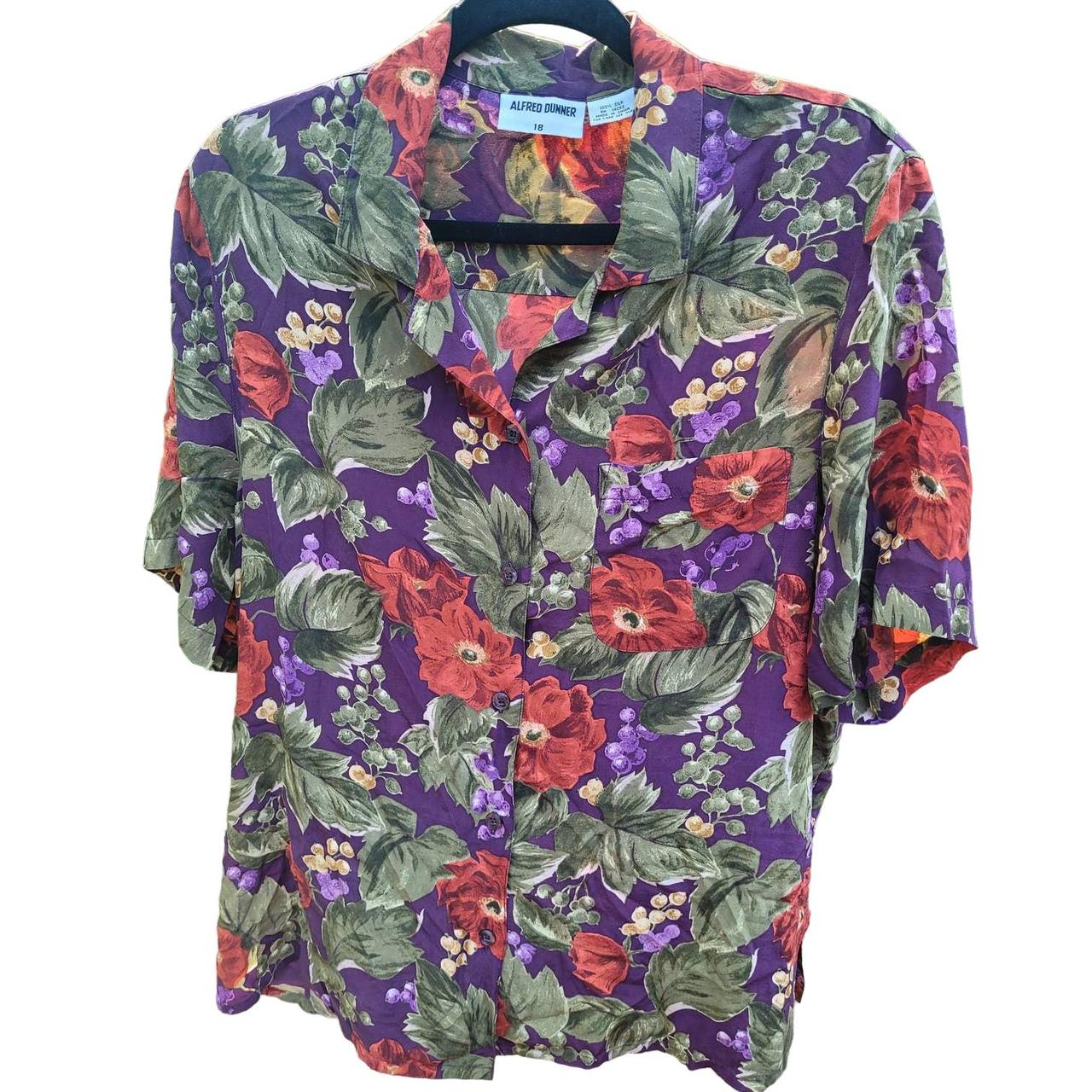 Vintage Alfred Dunner 100% Silk Floral button down... - Depop