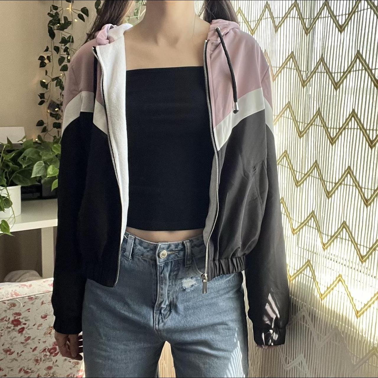 New Look Pink Black White Bomber Jacket Vintage Depop