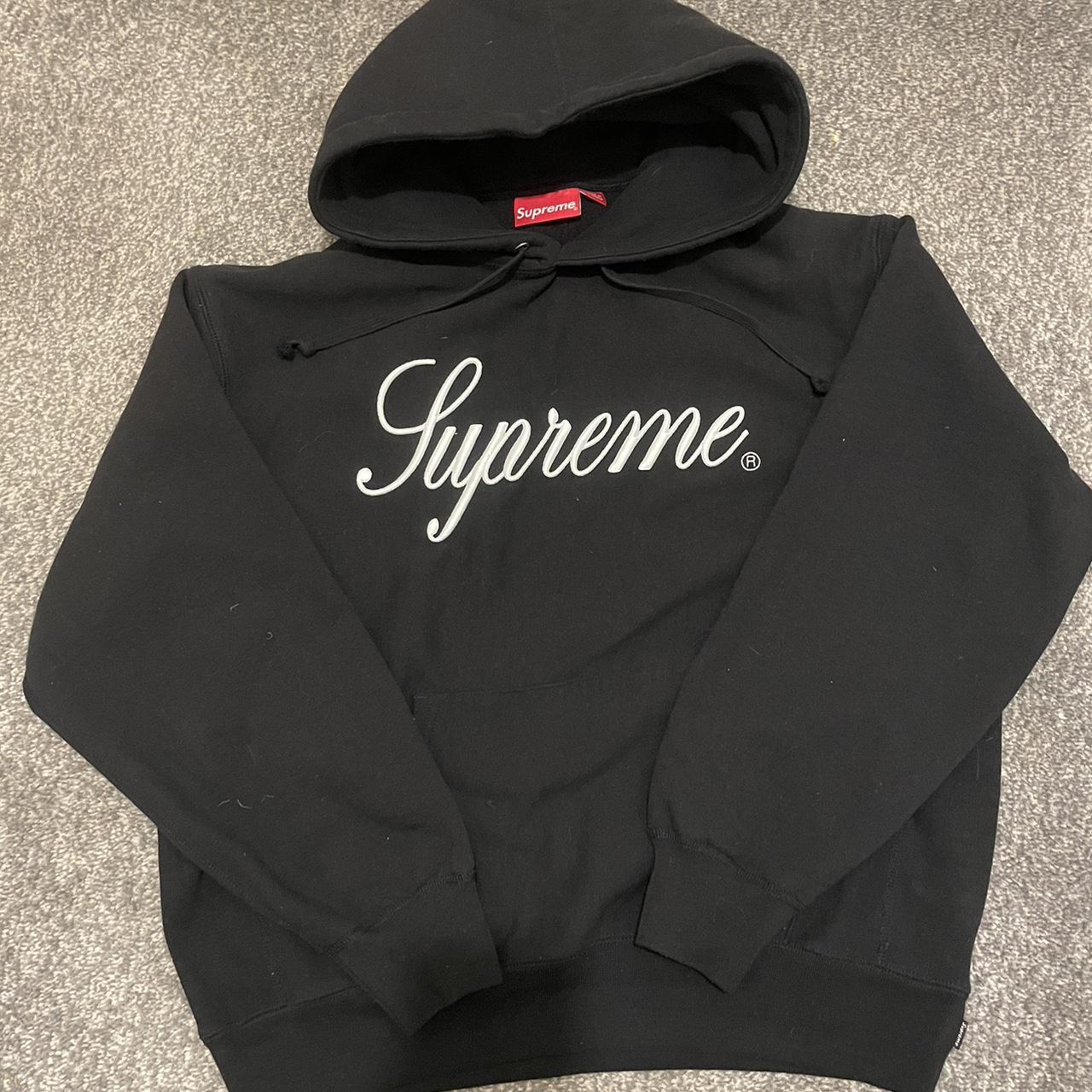 Supreme studded hotsell leather script hoodie