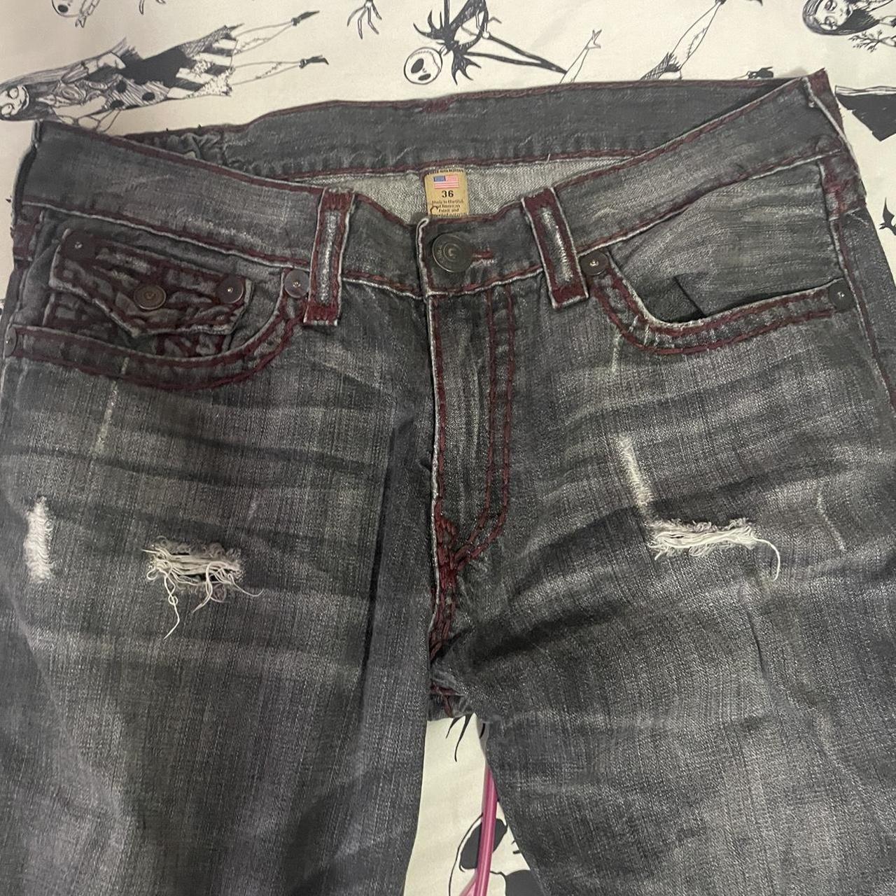 TRUE RELIGION JEANS RED STITCHING FIRE #sematary... - Depop