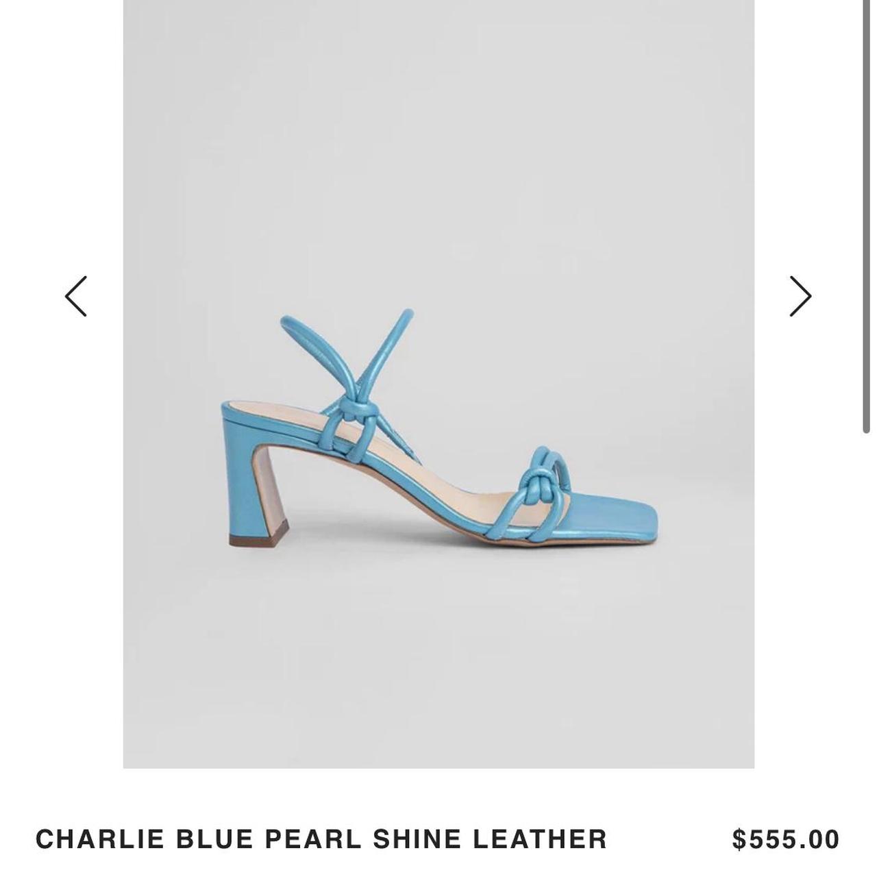 ByFar Charlie Sandals in Blue Pearl Shine leather