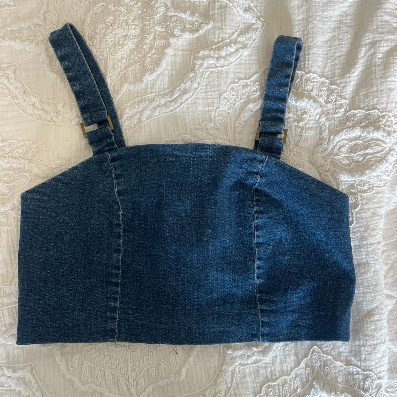 Kookai denim cropped top Size 38 best fits a size... Depop