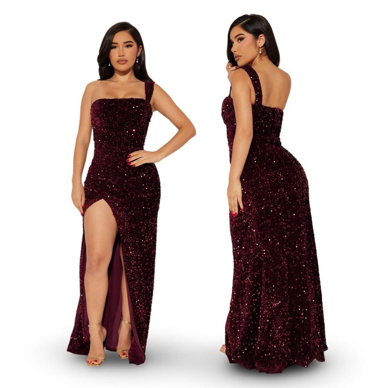 Fashion nova burgundy maxi dress hotsell