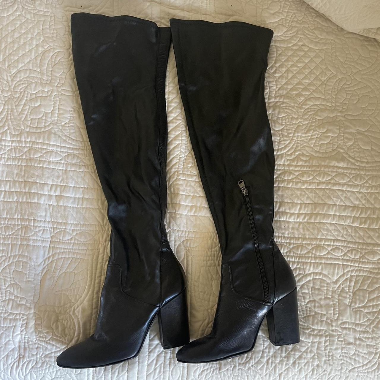 Black leather knee high boots Worn a few times but... - Depop