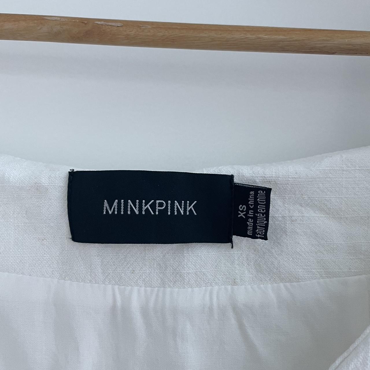 minkpink white buttoned dress with sleeves in size... - Depop