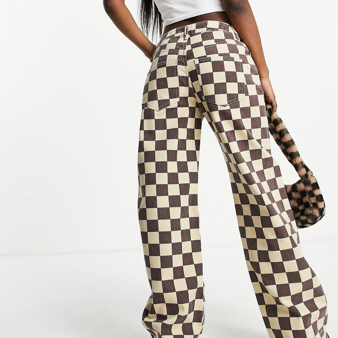 brown checkered jeans