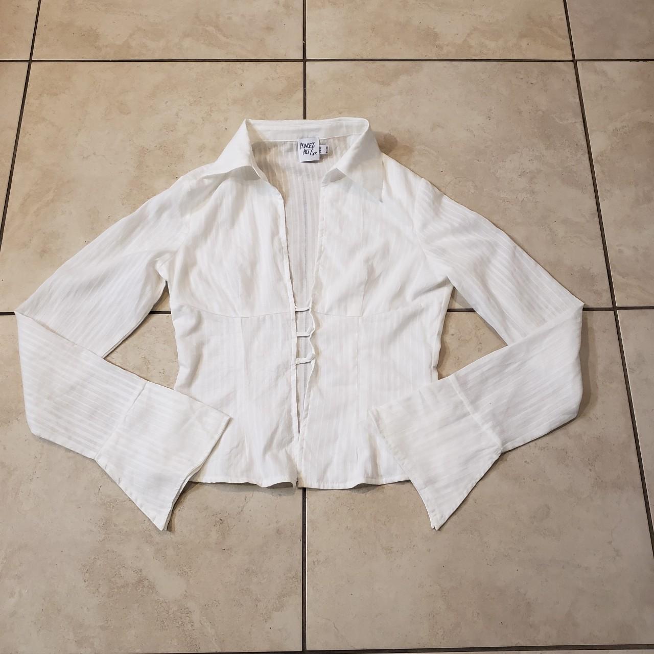 Princess Polly NIAL LONG SLEEVE TOP WHITE used size... - Depop