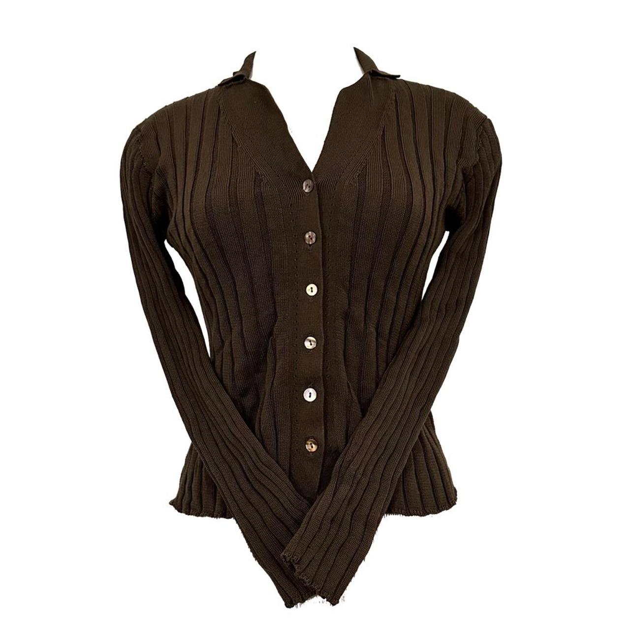 #dainty brown knit button up top Japanese Depop