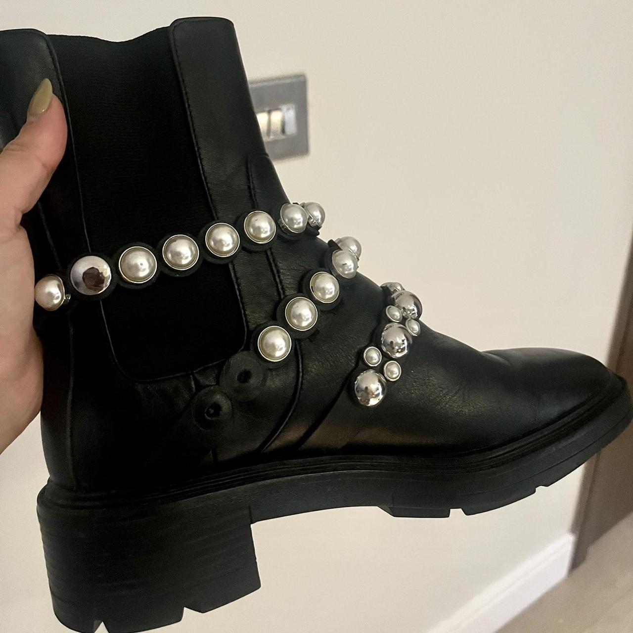 Zara leather ankle boots with discount faux pearls