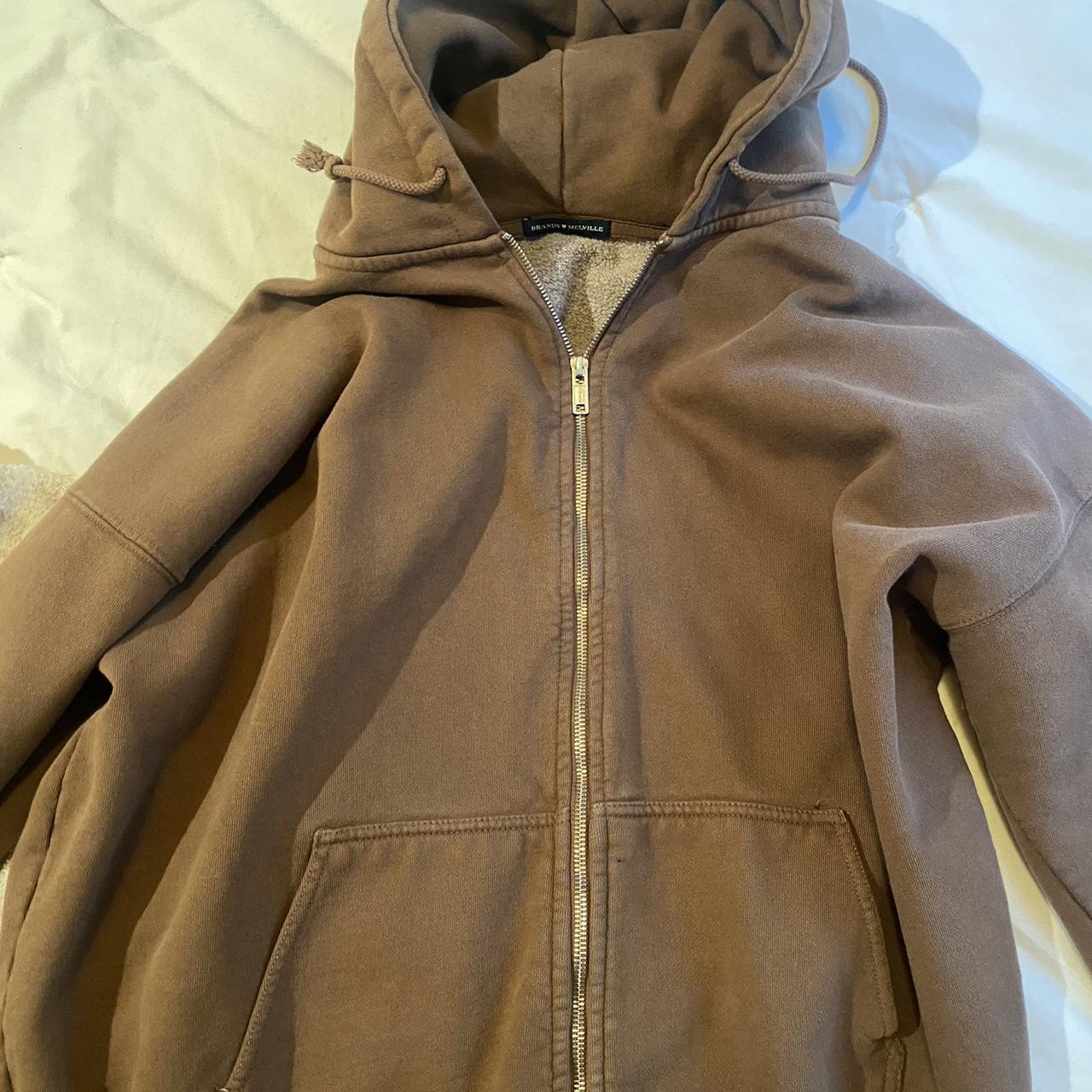brown brandy melville zip up fits like large depop... Depop