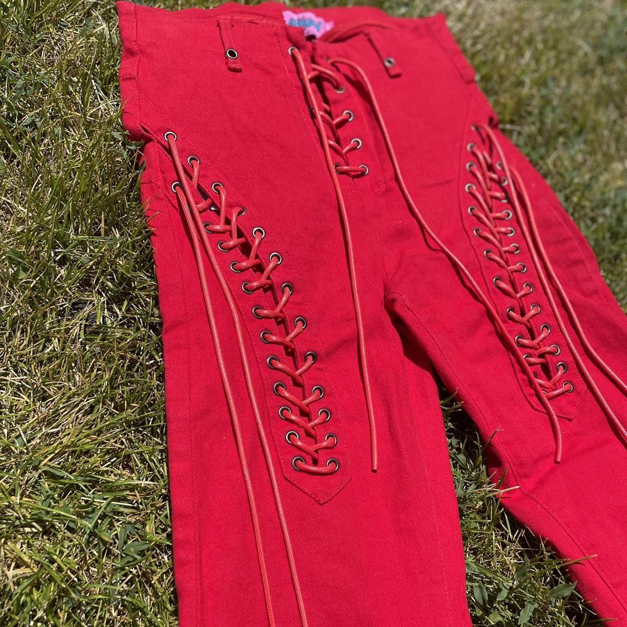 Edikted engine red flare lace up jeans ❤️‍🔥💋, - a...