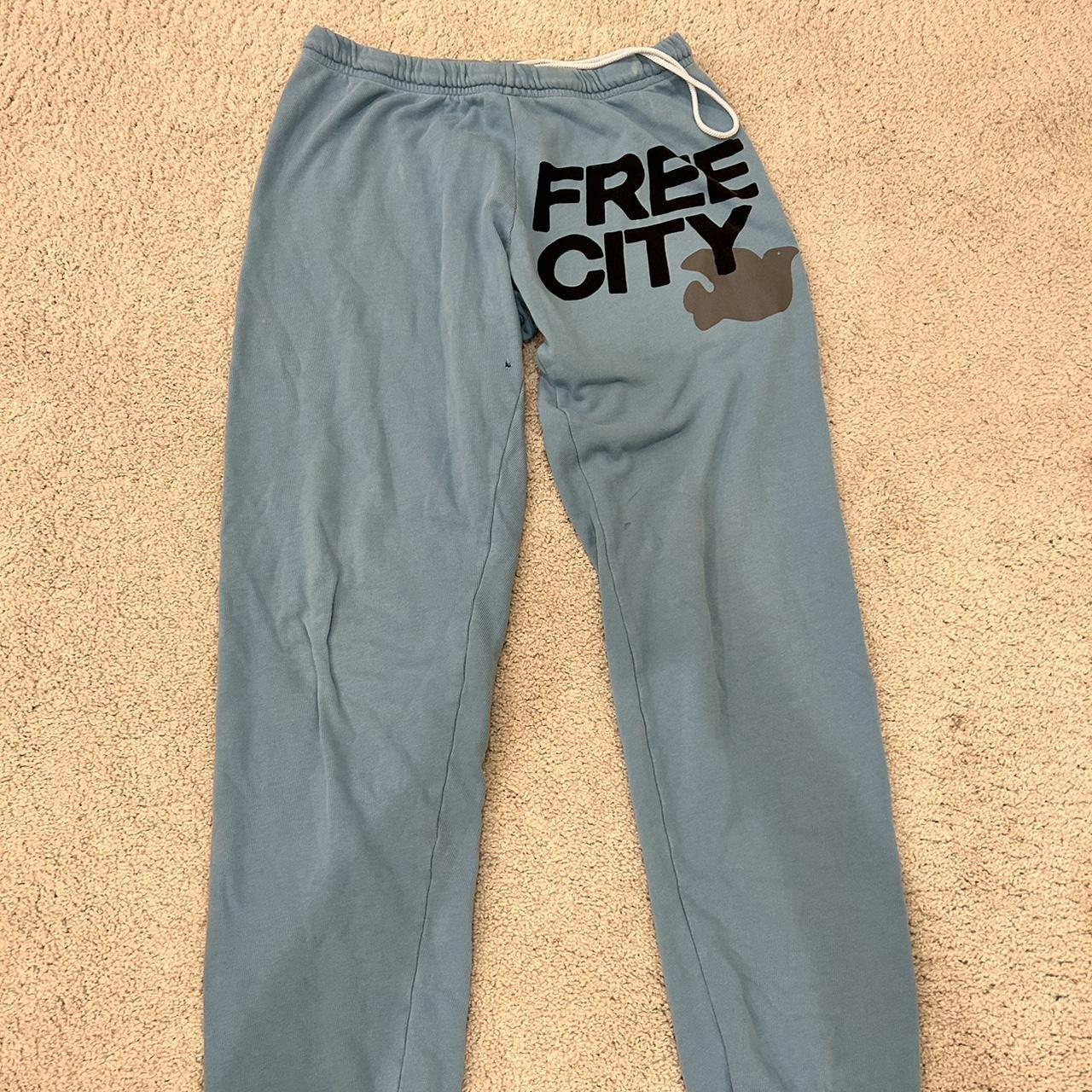 Blue free city sweatpants Size S condition worn... Depop