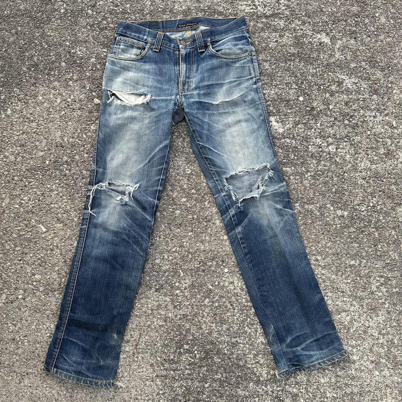 Nudie jeans perfectly distressed with light blue... - Depop