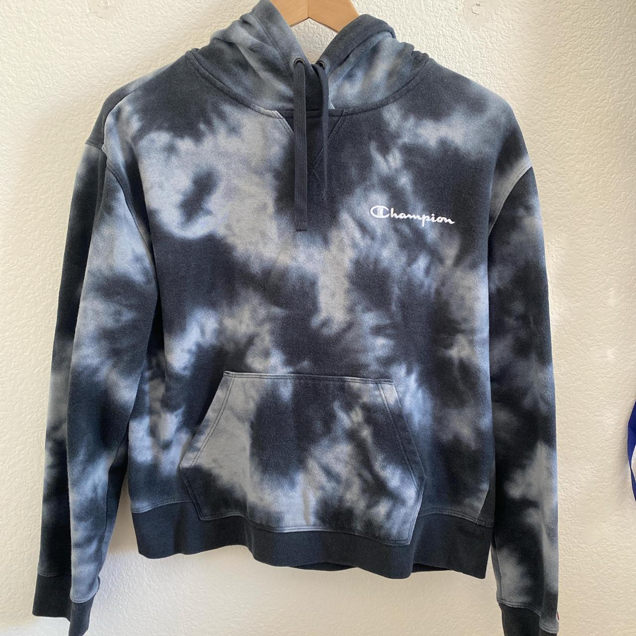 champion hoodie gray black tie dye pattern . Depop