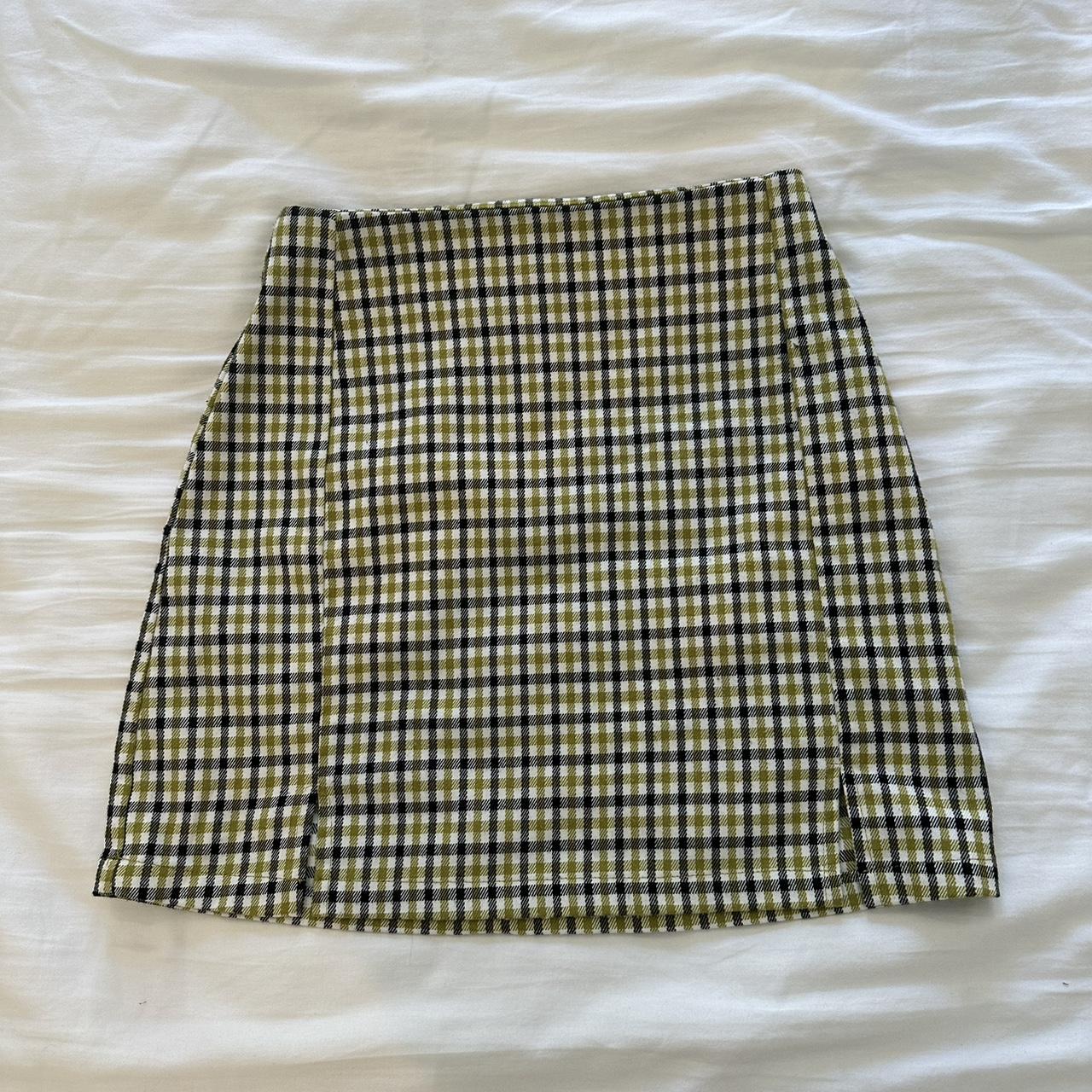 Brandy Melville Green and White Plaid Skirt ... - Depop