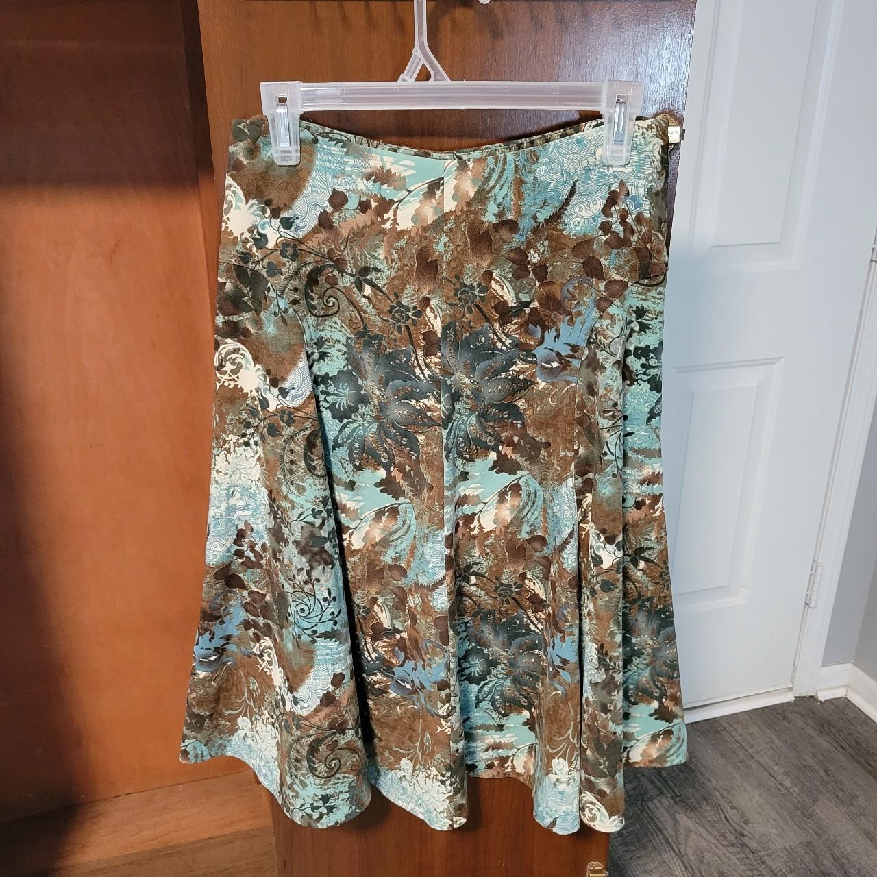 Christopher & Banks midi skirt in turquoise and... Depop