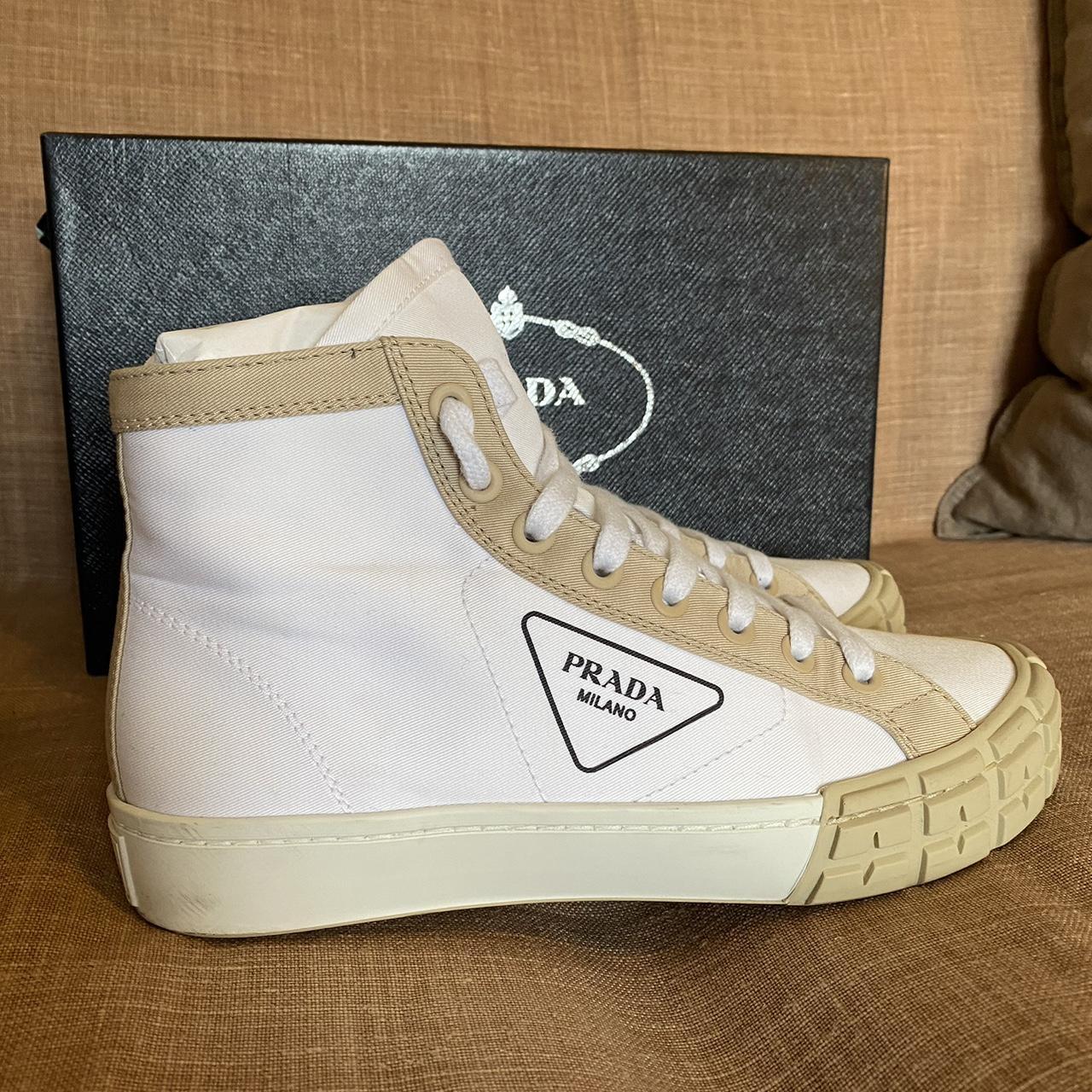 Prada White Gabardine High Top Sneakers Depop