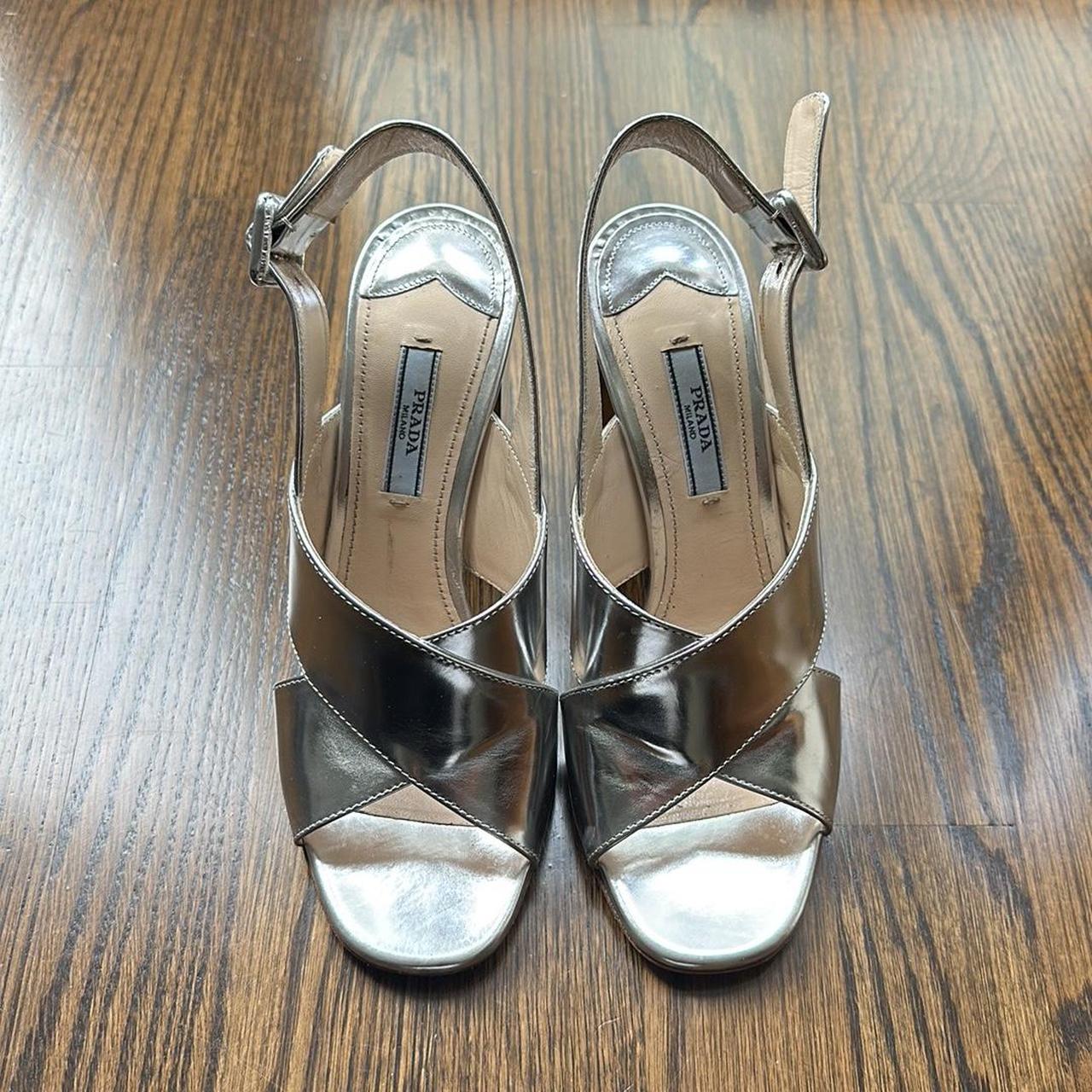 Prada metallic heels best sale