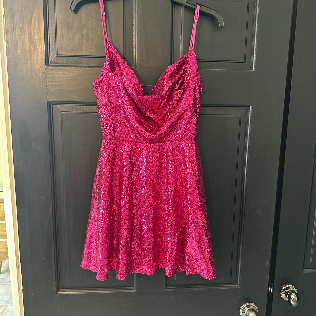 NEVER WORN Hot Pink sparkly dress perfect for... - Depop